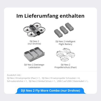 DJI Neo 2 Fly More Combo mit Zubehör (nur Drohne), 4K-Drohne für Einsteiger, Start und Landung auf der Handfläche, Gestensteuerung, ActiveTrack, Omnidirektionale Hinderniserkennung (Neo 2 Combo)
