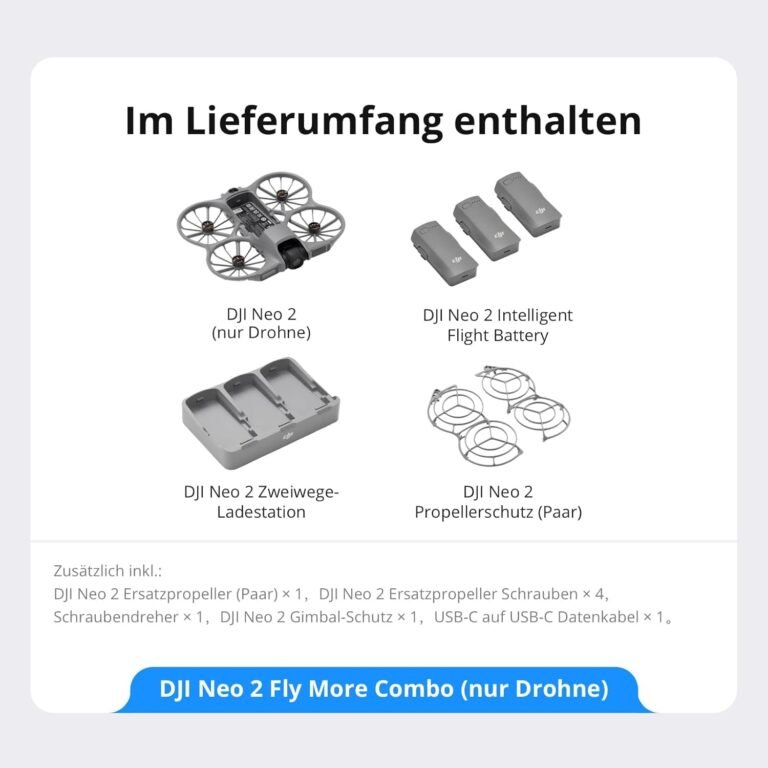 DJI Neo 2 Fly More Combo mit Zubehör (nur Drohne), 4K-Drohne für Einsteiger, Start und Landung auf der Handfläche, Gestensteuerung, ActiveTrack, Omnidirektionale Hinderniserkennung (Neo 2 Combo)