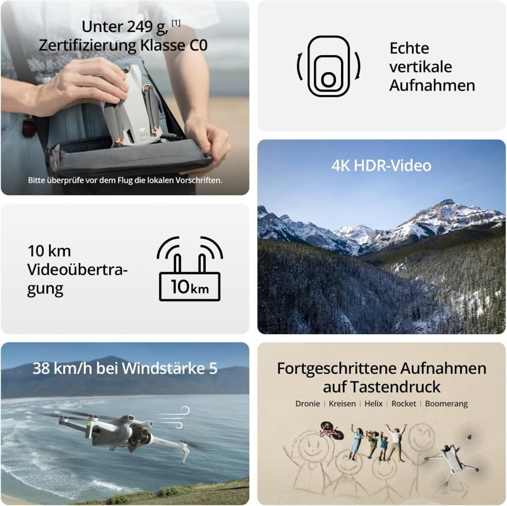 DJI Mini 3 Fly More Combo (DJI RC) – Ultraleichte, Faltbare Mini Drohne mit Kamera 4K HDR, Bis zu 114 Min Flugzeit (3 Akkus), Vertikalaufnahmen, 3-Achsen-Gimbal, 10 km HD-Übertragung, C0