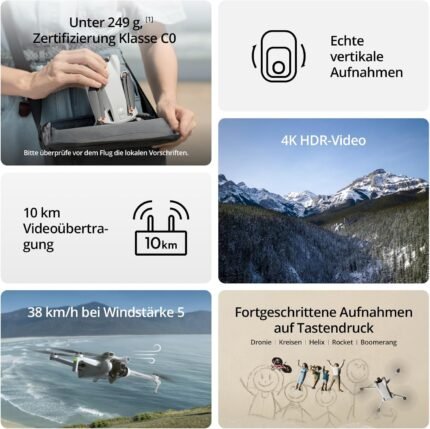 DJI Mini 3 Fly More Combo (DJI RC) – Ultraleichte, Faltbare Mini Drohne mit Kamera 4K HDR, Bis zu 114 Min Flugzeit (3 Akkus), Vertikalaufnahmen, 3-Achsen-Gimbal, 10 km HD-Übertragung, C0