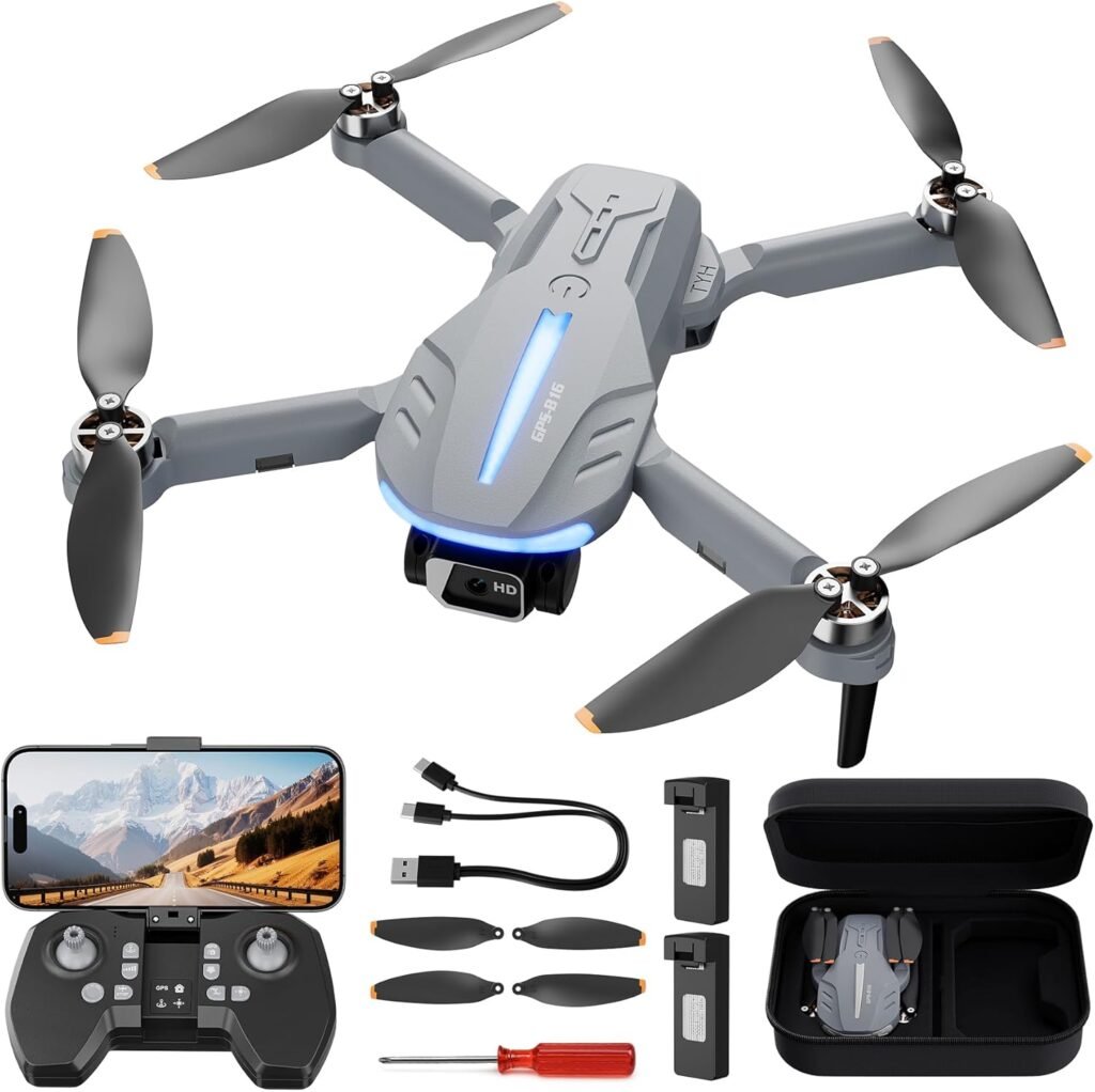 B16 GPS Drohne mit Kamera 4K für Erwachsene, Bürstenloser Motor, 5G FPV RC- Quadrocopter mit Auto Rückkehr & Auto Folgen, Flugzeit 50 Minuten, C0 Faltbar Drohne für Anfänger, unter 249g