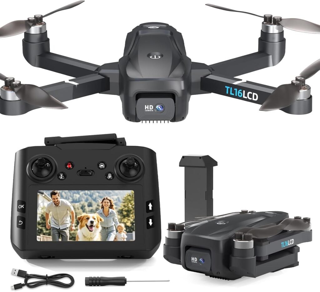 TL16LCD Drohne mit Kamera 4K, FPV Drohne mit LCD Fernbedienung für Anfänger Automatische Rückkehr Follow Me 5G Echtzeitübertragung GPS Drohnen RC Faltbare Drone für Erwachsene