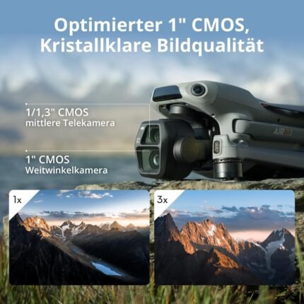 DJI Air 3S Fly More Combo (RC 2 Fernsteuerung mit Bildschirm), Drohne mit 1" CMOS Weitwinkel- & mittlerer Telekamera für Erwachsene, 4K/60fps, omnidirektionale Erkennung & 3 Akkus für längere Flugzeit
