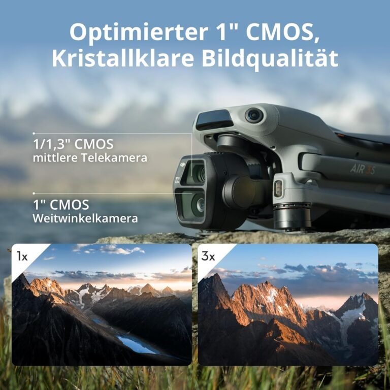 DJI Air 3S Fly More Combo (RC 2 Fernsteuerung mit Bildschirm), Drohne mit 1" CMOS Weitwinkel- & mittlerer Telekamera für Erwachsene, 4K/60fps, omnidirektionale Erkennung & 3 Akkus für längere Flugzeit