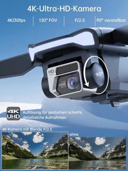 800 Meter Langstrecken-Überlebens-Bürstenloser Motor Drohne mit 84-minütiger Super-Langzeit-Flugzeit, 4K HD-Kamera-Drohne, CHUBORY A77 WiFi Quadrokopter, Autofolgen, Automatische Schwebung (3 Akkus)